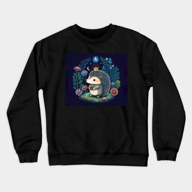 Hedgehog Fairy Tale Scene Crewneck Sweatshirt by TheArtfulAI